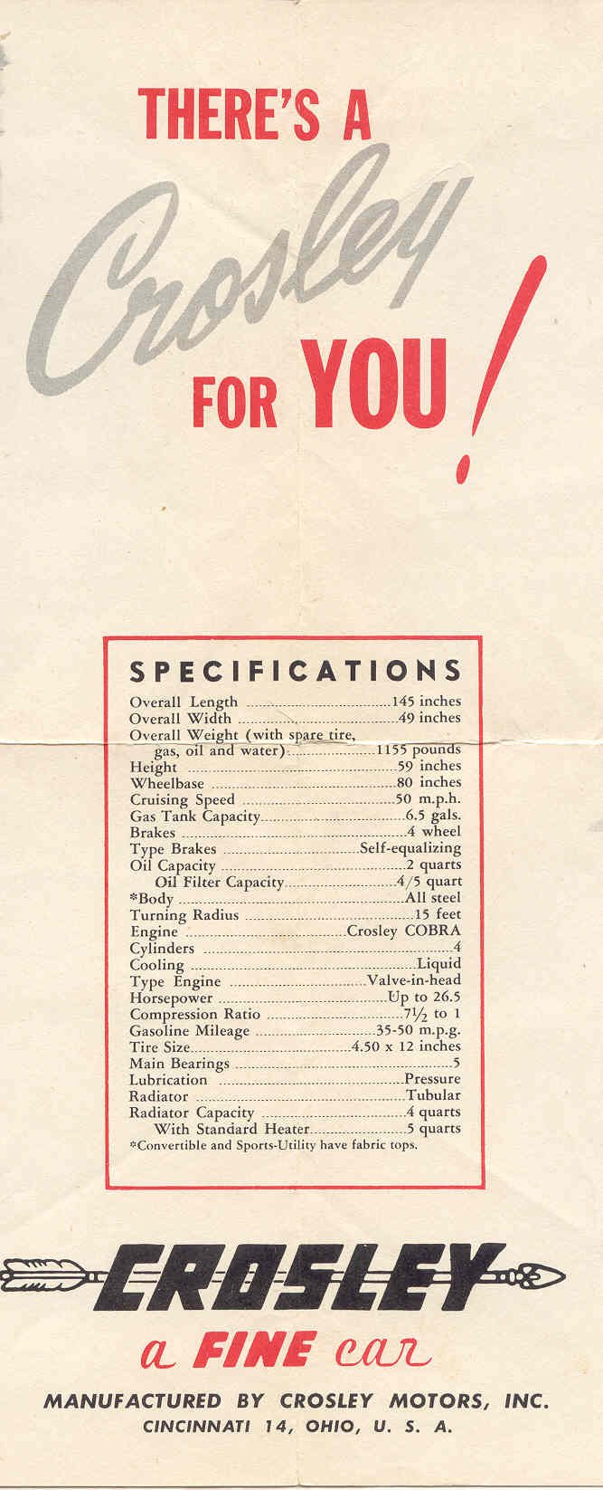 1948 Crosley Automobiles Brochure Page 2